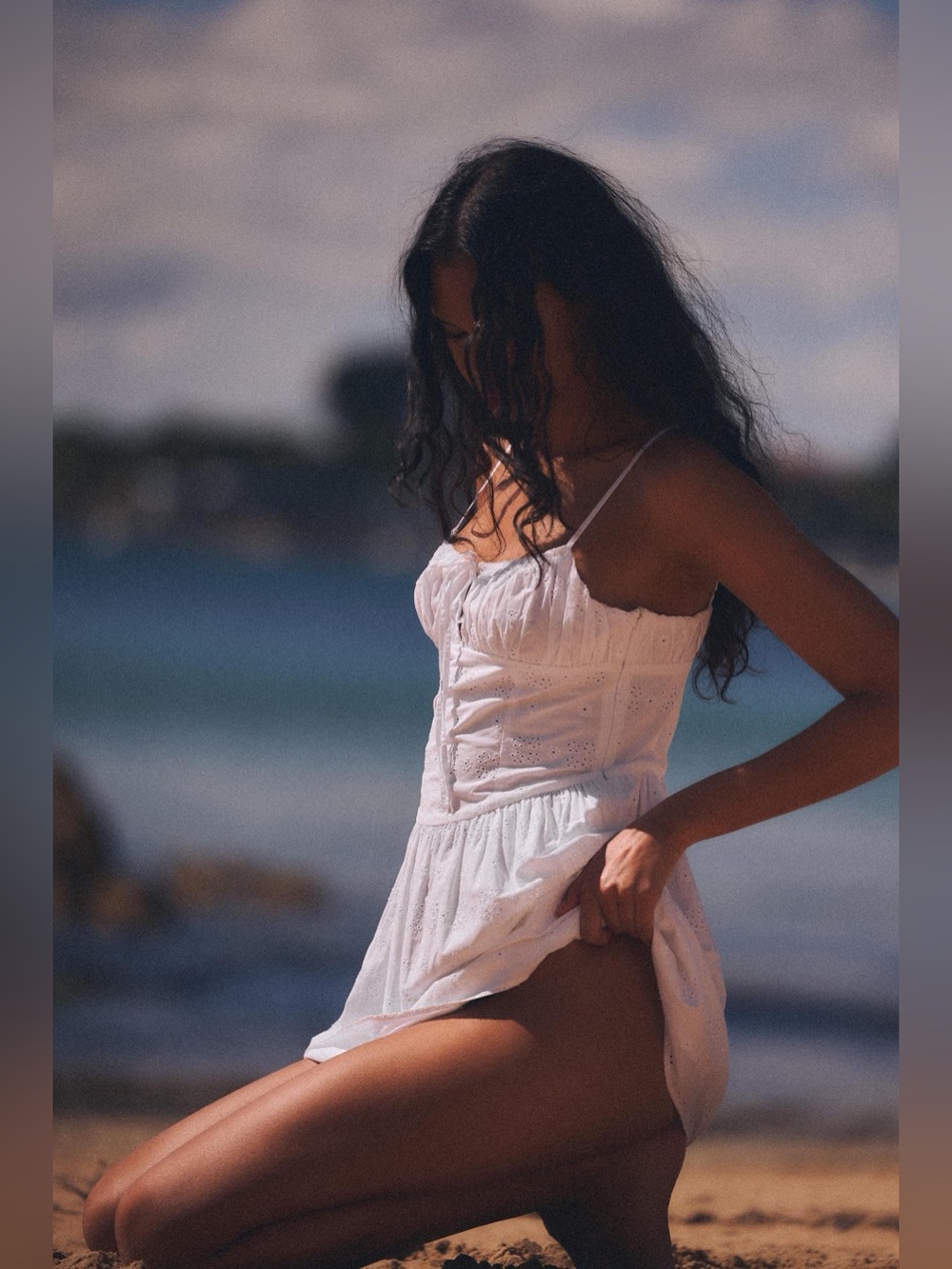 Zara White Eyelet Sundress Mini Dress Embroidered Lace with Spaghetti Straps